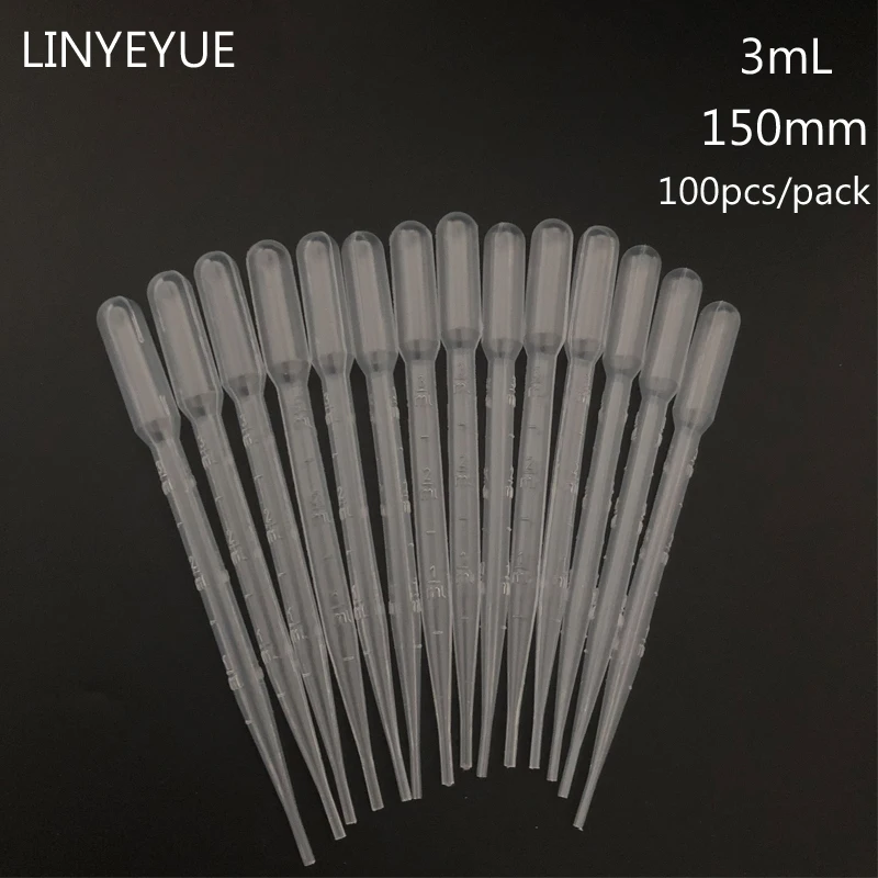 

100pcs/pack 3ml 150mm Pasteur Pipette Disposable Safe Plastic Eye Dropper Graduated Transfer Pipettes for Lab Experiment Supply