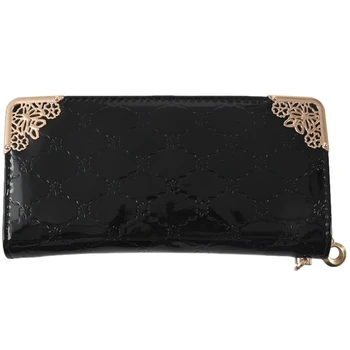 

Women's Long section fashion High capacity Quilted Patent leather clutch Black