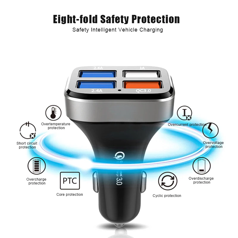 Автомобильное зарядное устройство Быстрая зарядка 4 usb-порта для смартфонов Аксессуары для автомобилей LSMK99