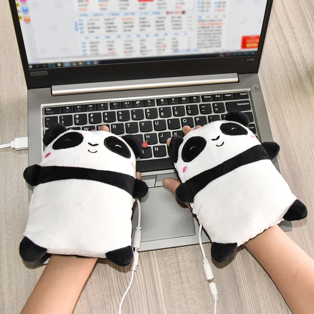 USB теплые перчатки с подогревом, перчатки для рук, перчатки без пальцев, милая панда, форма на год, рождественский подарок, теплые зимние перчатки