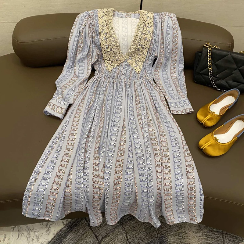 

2020 Autumn Fashion Runway Dress Women Long Sleeve Bowknot Elegant Dress Floral-Print Vintage High Waist Ladies Dresses vestido