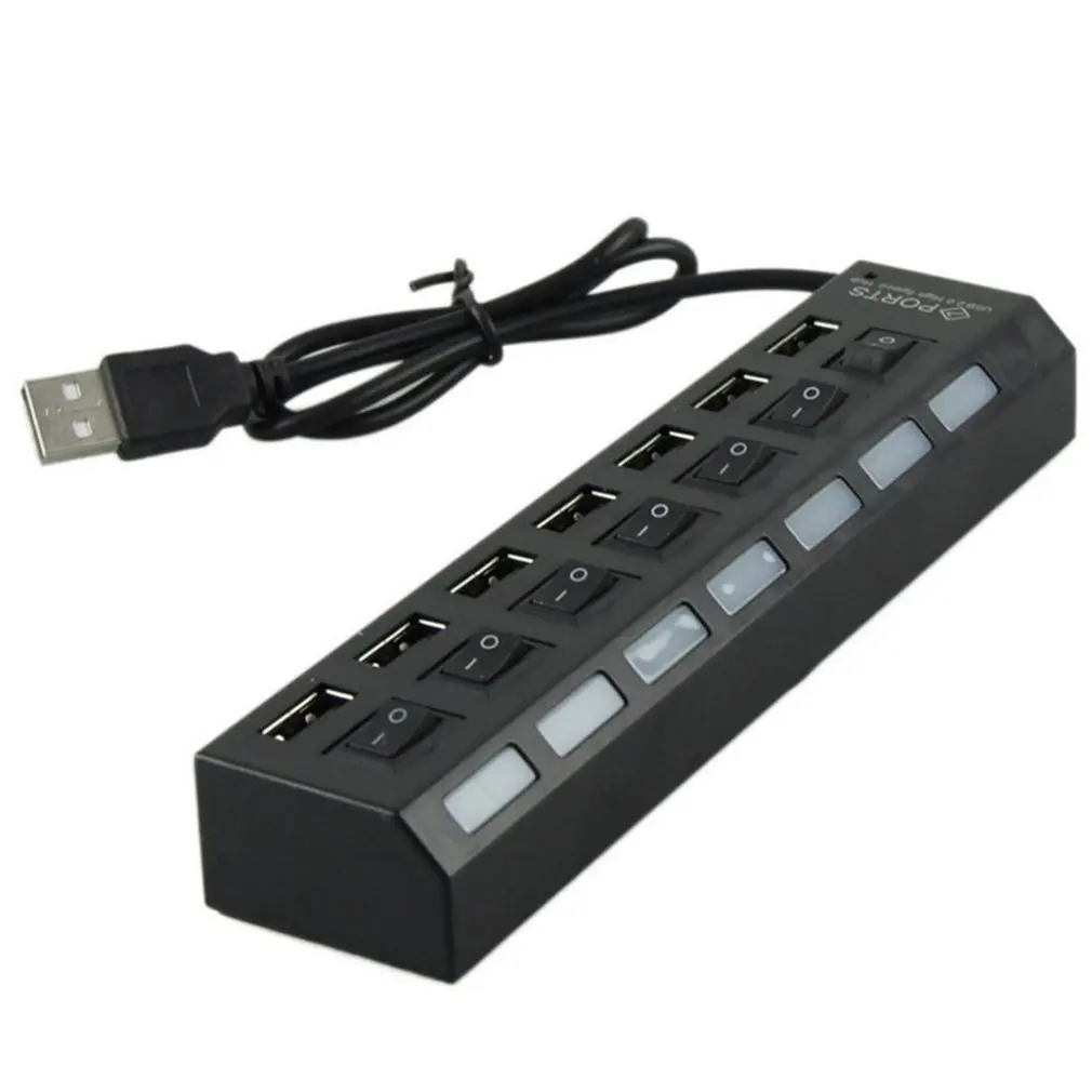Черный USB 3,0 концентратор 2,0 концентратор Мульти USB разветвитель 7 портов расширитель несколько USB 3 концентратор с адаптером питания USB3.0 концентратор с переключателем - Цвет: Черный