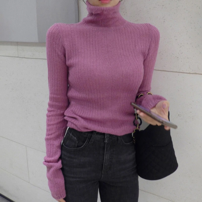 White Korean Knitted Sweater For Women Turtleneck Long Sleeve Autumn Slim Pullover Female Clothing Fashion New 2019 White Korean Knitted Sweater For Women Turtleneck Long Sleeve Autumn Slim Pullover Female Clothing Fashion New 2019