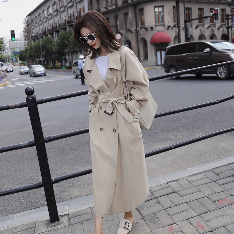 Осеннее пальто для женщин, однобортное длинное пальто в Корейском стиле, Женская ветровка с отворотом, модная Прямая поставка