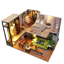 Diy casa de madeira modelo kits nordic loft 3d artesanato em miniatura móveis casa bonecas para meninas presentes crianças brinquedos