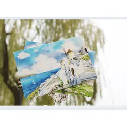Peinture à la main, Style de la mer egée, Photos, cartes postales, cadeaux, affiches, papeterie, Collection pour enfants et amis, 2 pièces/lot 
