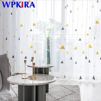 

Geometric Embroidered Tulle Curtain Bedroom Window Screening White Sheer Curtain for Living room Kids Study room Voile ZH038D3