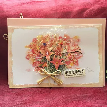 

3d gift card wedding invitations birthday invitation dried flower popup card Vintage Birthday Cards Business Kraft Happy Birthda