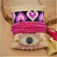 Rttooas Турецкий Дурной глаз браслеты для женщин Фиолетовый Кристалл кисточкой браслет Pulseras Mujer Moda сердце ручной работы ткацкий станок
