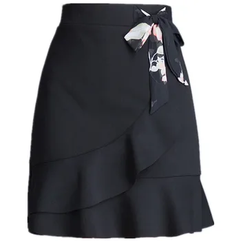 

Business High Waisted Skirts Fashion Office Tight Ruffle Pleated Mini Skirts Womens Satin Saia Feminina Women Clothes YY50SW