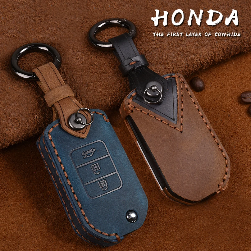 Genuine Leather Car Key Case Fob Bag Cover Case For Honda Civic CR V HR
