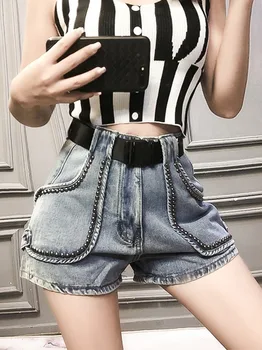 

Western Style Jeans Women's 2020 Summer New Loose Fashion Heavy Industry High Waist Wide Leg Slimming Shorts Women Plus Size