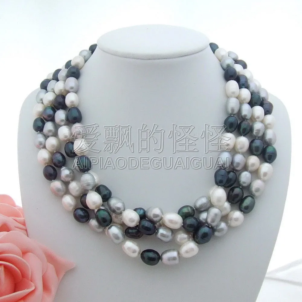 

20'' 4Strands Multi Color Rice Pearl Necklace