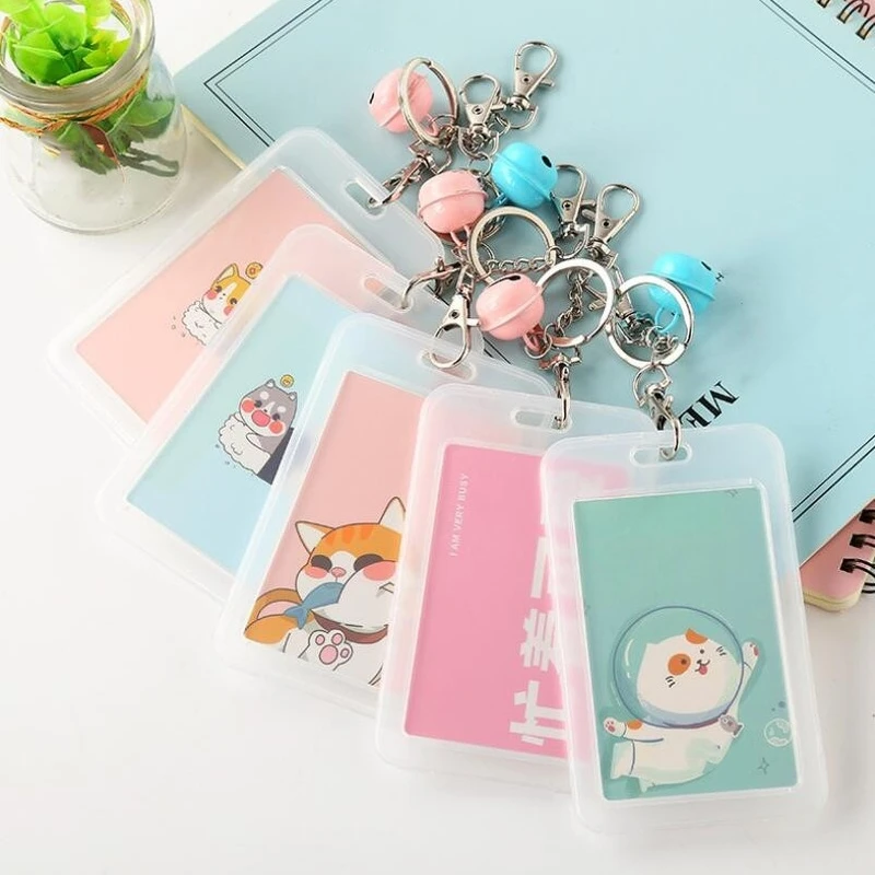 

Cartoon Bank Office Bus School Business Credit Card Holder Cute Student Worker ID Card Case with Bell Keychain for Kids Gift