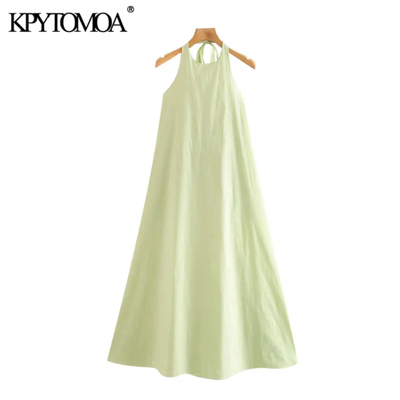 KPYTOMOA Women 2020 Elegant Fashion Solid Cozy Midi Halter Dress Vintage Sleeveless Backless Elastic Female Dresses Vestidos KPYTOMOA Women 2020 Elegant Fashion Solid Cozy Midi Halter Dress Vintage Sleeveless Backless Elastic Female Dresses Vestidos