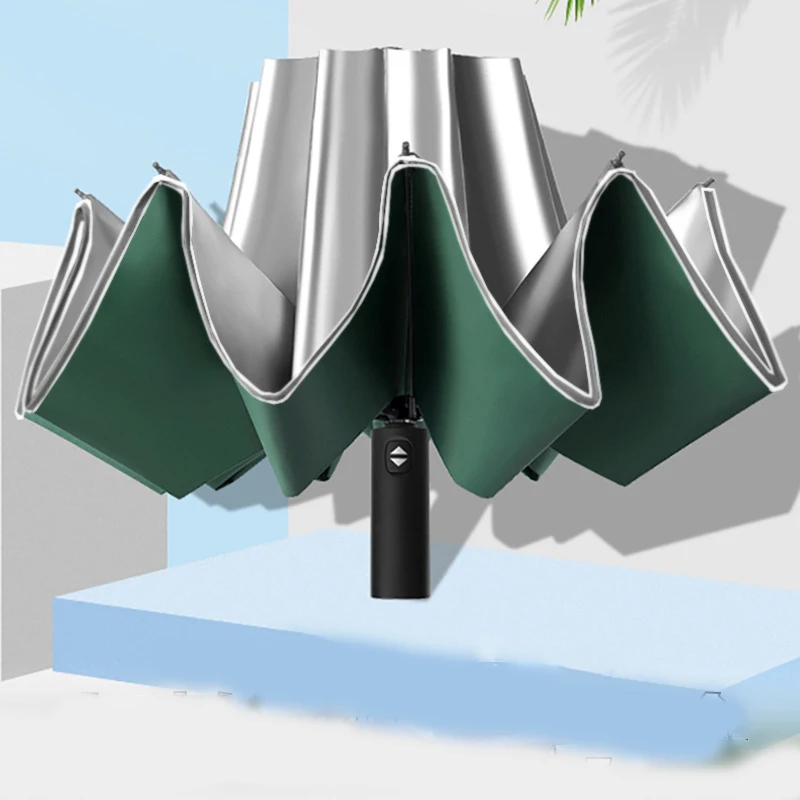

UV protection Automatic Reverse Umbrella Ten Bone Vinyl Umbrella Folding Umbrella Rain Cabinet Men And Women Dual-Use Double