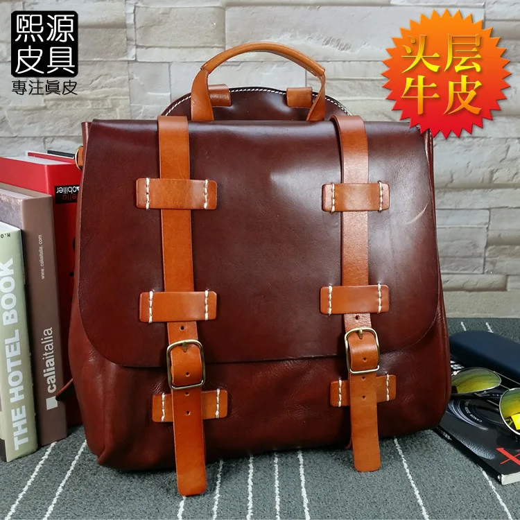 

Leather Backpack WOMEN'S Bag Full-grain Leather Retro Skeleton-skin Hand-rub Color Backpack European And American Minimalist Fas