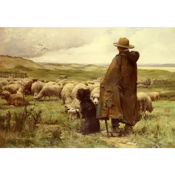 

Hand Painted Art Paintings by College Teachers - The Shepherd farm life Realism Julien Dupre rural - Oil Painting on Canvas