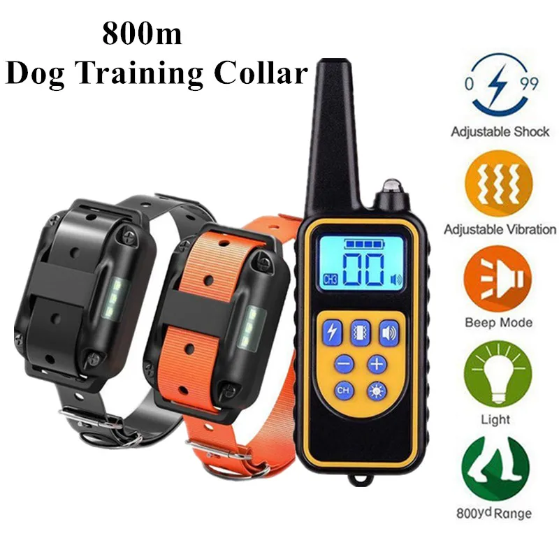 800m Collar de entrenamiento eléctrico para perro impermeable Control remoto para mascotas recargable entrenamiento, perro collar con Shock vibración sonido