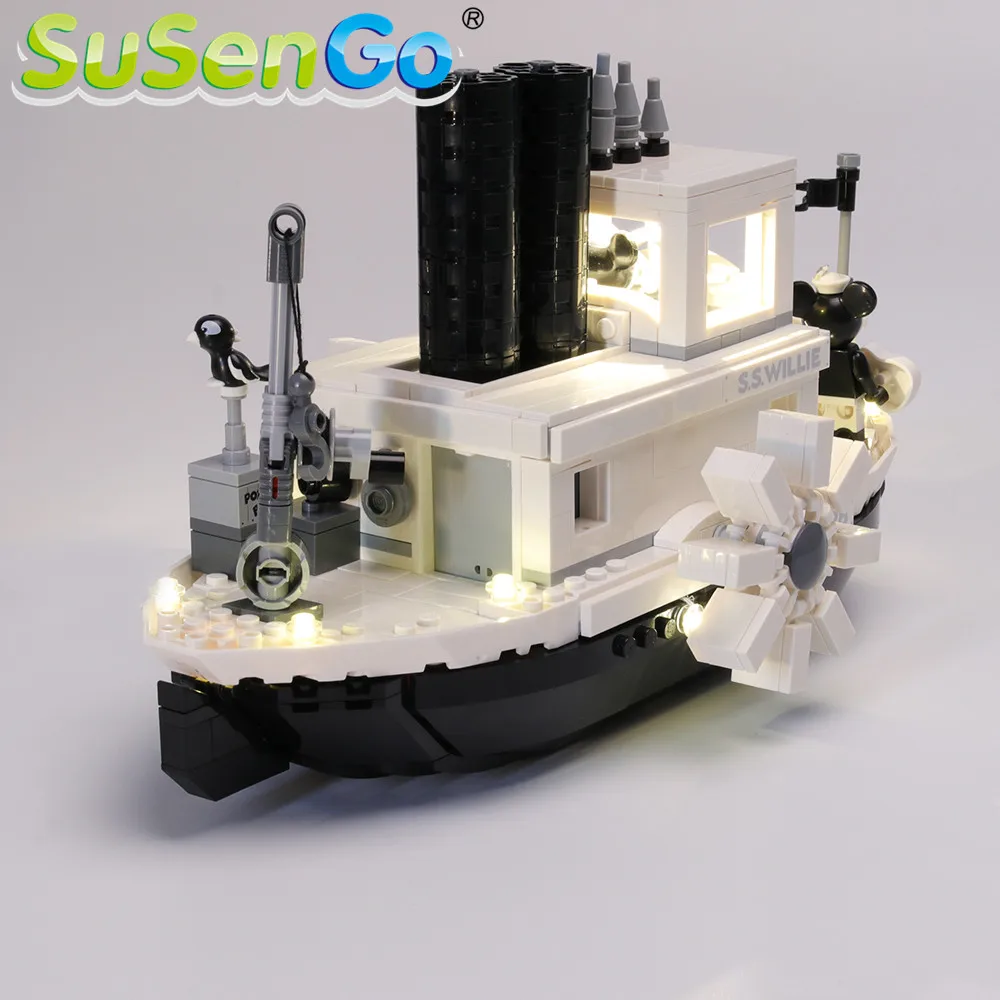 SuSenGo светодиодный световой набор для идей Steamboat Willie строительные блоки комплект освещения совместим с 21317(модель в комплект не входит