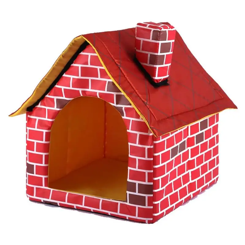 Warm Indoor Soft Dog Kennel with Chimney Pet Large House Simulation Brick Doggy Beds Mat Polyester Nest Tent | Дом и сад
