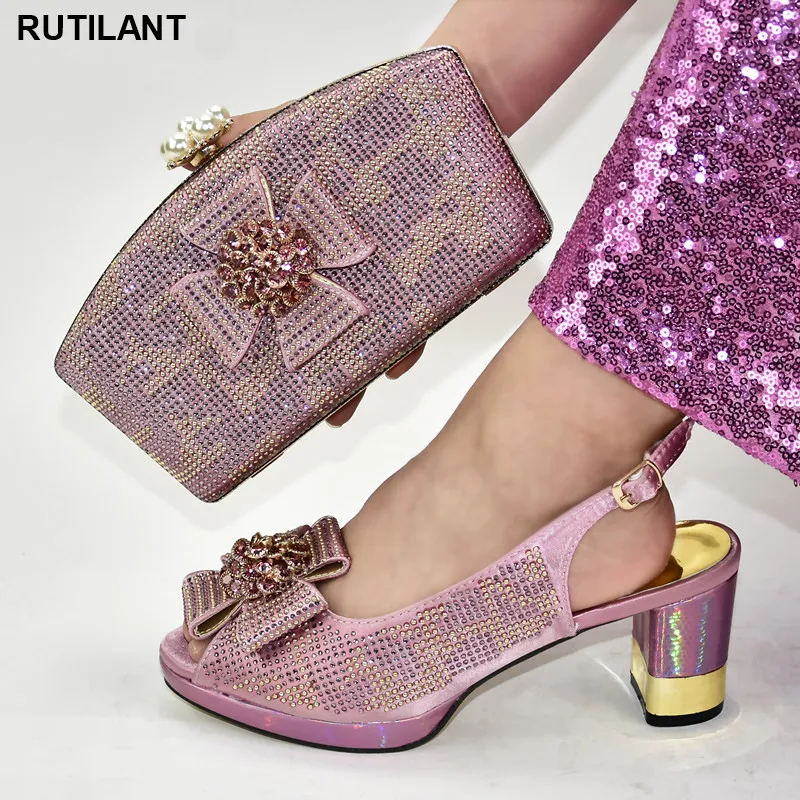

Latest Italy Nigerian Wedding African Shoes Italian Shoe and Bag Set for Party In Women Shoe and Matching Bag for Nigeria Party