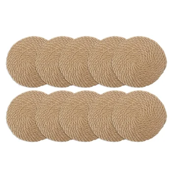 

Linen Rope Round Mat Straw Cup Drink Coaster Dining Table Mat Insulation Pot Rack Kitchen Bowl Mat for Kitchen Dinning Table 10P