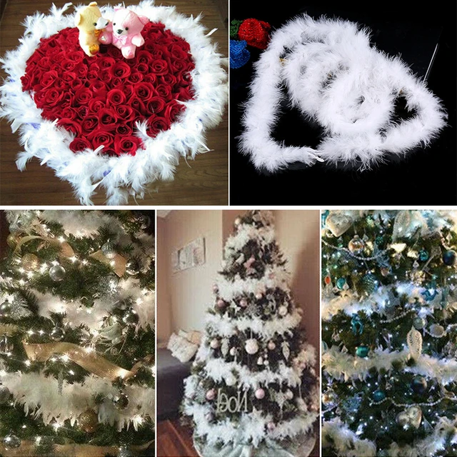 Uposao Boa en Plumes Blanches, 2M Guirlande de Plumes pour Sapin de Noël,  Décoration de Fête, dévénement, Blanche Boa Stripe Ruban de Noël Guirlande