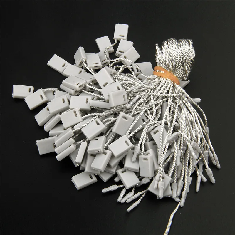 100 Pcs 18cm DIY Clothes Tag Clothing Wire Rope Single-Hand Rope Hanging Plastic Beads Square Tags Labels Polyester Cord
