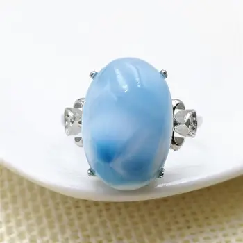 

Top Quality Namibia Natural Larimar Blue Dominia Rectangle Adjustable Ring 17x12mm Water Pattern Oval 925 Sterling Silver AAAAAA