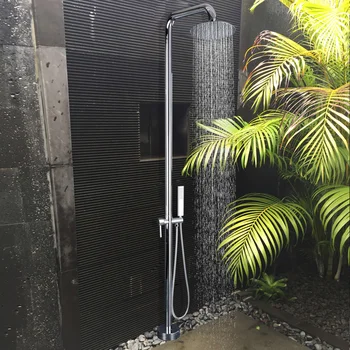 

Beiluode Outdoor Shower Faucet Set Floor Standing swimming pool Shower Kit Rotatable 10" Rainfall Head Bathroom Mixer Tap LD1001