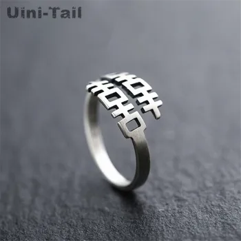 

Uini-Tail hot new 925 sterling silver Chinese national style double happiness ring simple fresh creative brushed open word ring