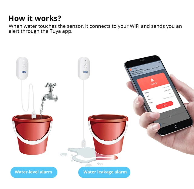 KERUI WL21 WiFi Water Leakage Sensor Tuya APP Smart Life Flood Alert Overflow Level Detector For Home Security Alarm System 5