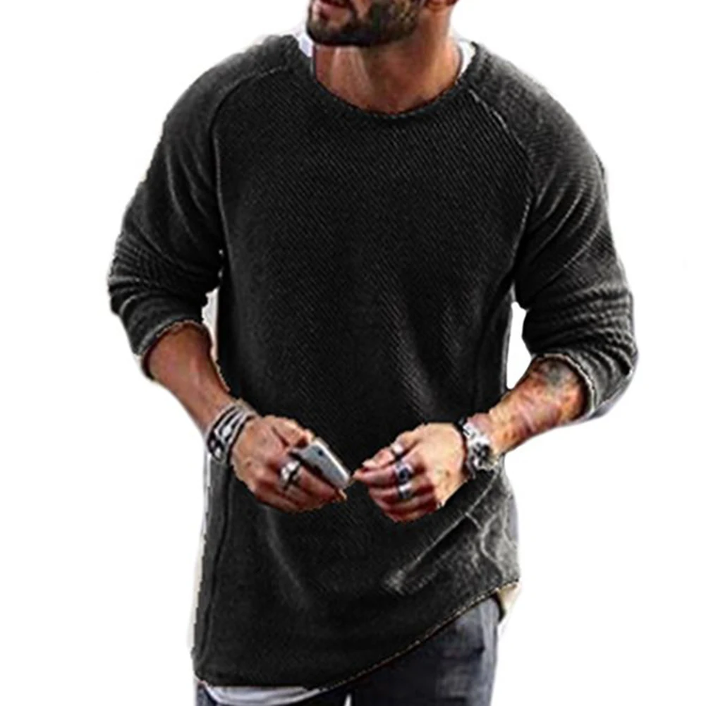 Men Casual Solid Color Sweater Knitwear O Neck Long Sleeve Shirt Pullover Top - Image 2