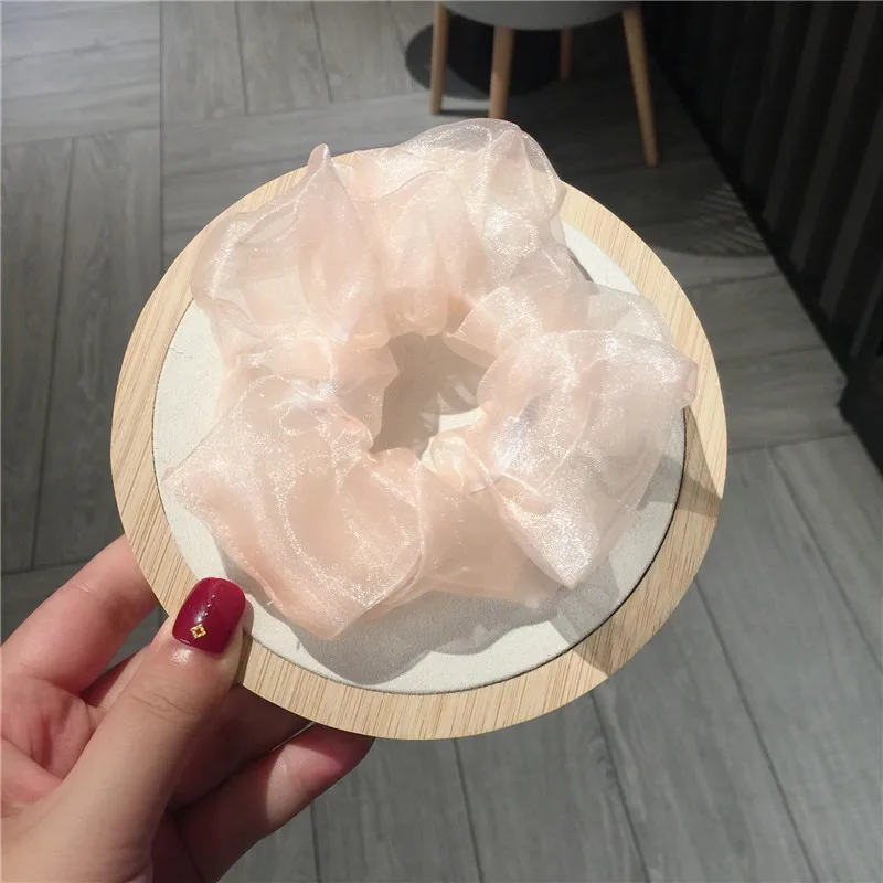 peach Новые женские фантастические блестящие резинки из органзы для больших волос, однотонные простые резинки для волос, винтажные резинки для волос в богемном стиле - Цвет: peach
