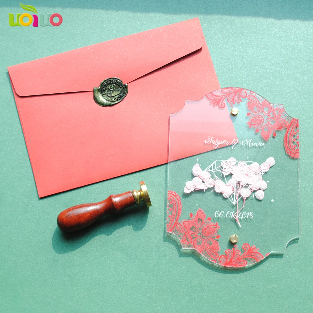 

10pcs luxury floral wedding invitations best sell laser cut acrylic invitations wholesale