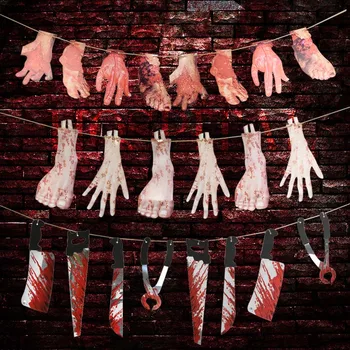 

1Set Halloween Supplies Horror Human organ shape Bunting Flag Fake hands feet Props Banner Garland Halloween Party Decorations