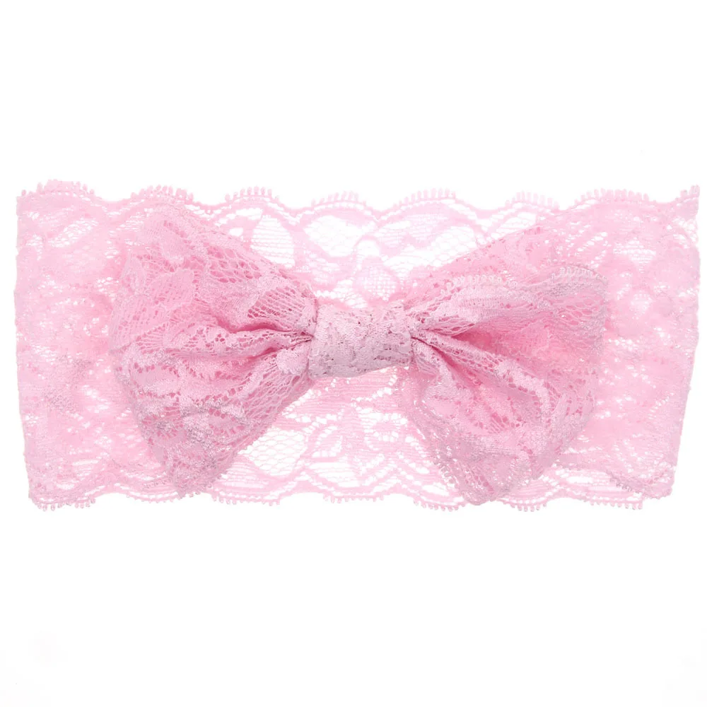 

2021 Baby girl boy lace bows headband children skinny stretchy Non-Marking Lace Bowknot elastic hair Band bebe turban wraps