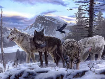 

5D DIY Diamond Painting Rhinestones Winter Forest Wolf Team Animal Series Crystals Embroidery Cross Stitch Diamond Mosaic