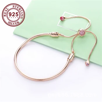 

Free Shipping Real 925 Sterling Silver Long Peach Blossom Series Bracelet Fit European Charm Bracelets Women Jewelry