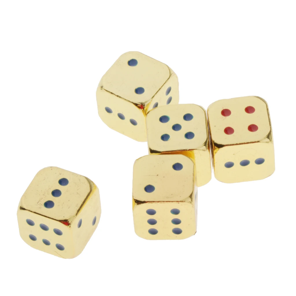 Lots 5 Six Sided D6 Dice 12mm Dice Die Metal with Wooden Dice Cup Box Golden/Silver w/ Blue&Red Pips Drinking Playing Game Dice