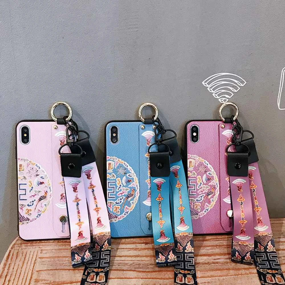 

Palace Wind Wristband Colorful Phone Case For Xiaomi Mi 8 8SE Lite 9 cases Redmi Note 7 5 With Length Short Lanyard Shell Cover