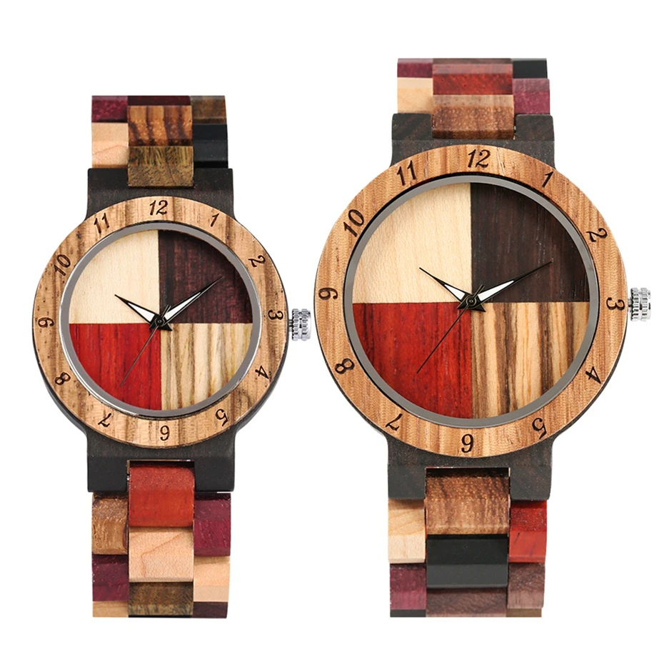 Couple Wooden Watches Men Women Mixed Color Stitching Cross Wood Quartz Watch Adjustable Band Lover's Wrist Watch Unique Gifts Couple Wooden Watches Men Women Mixed Color Stitching Cross Wood Quartz Watch Adjustable Band Lover's Wrist Watch Unique Gifts