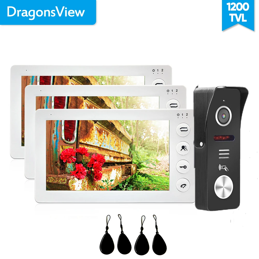 Dragonsview 7 Inch Video Door Phone Doorbell Camera System Video RFID Door Access Control System Unlock Record Wide Angle 130