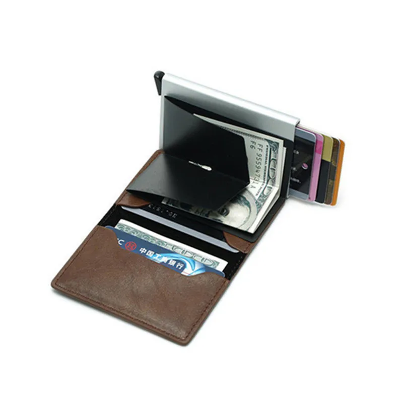 BISI GORO с защитой от краж бумажник держатель для карт, на застежке, RFID Бумажник Алюминий унисекс из металла высокое качество искусственная кожа Crazy Horse Чехол-портмоне с отделением для карт
