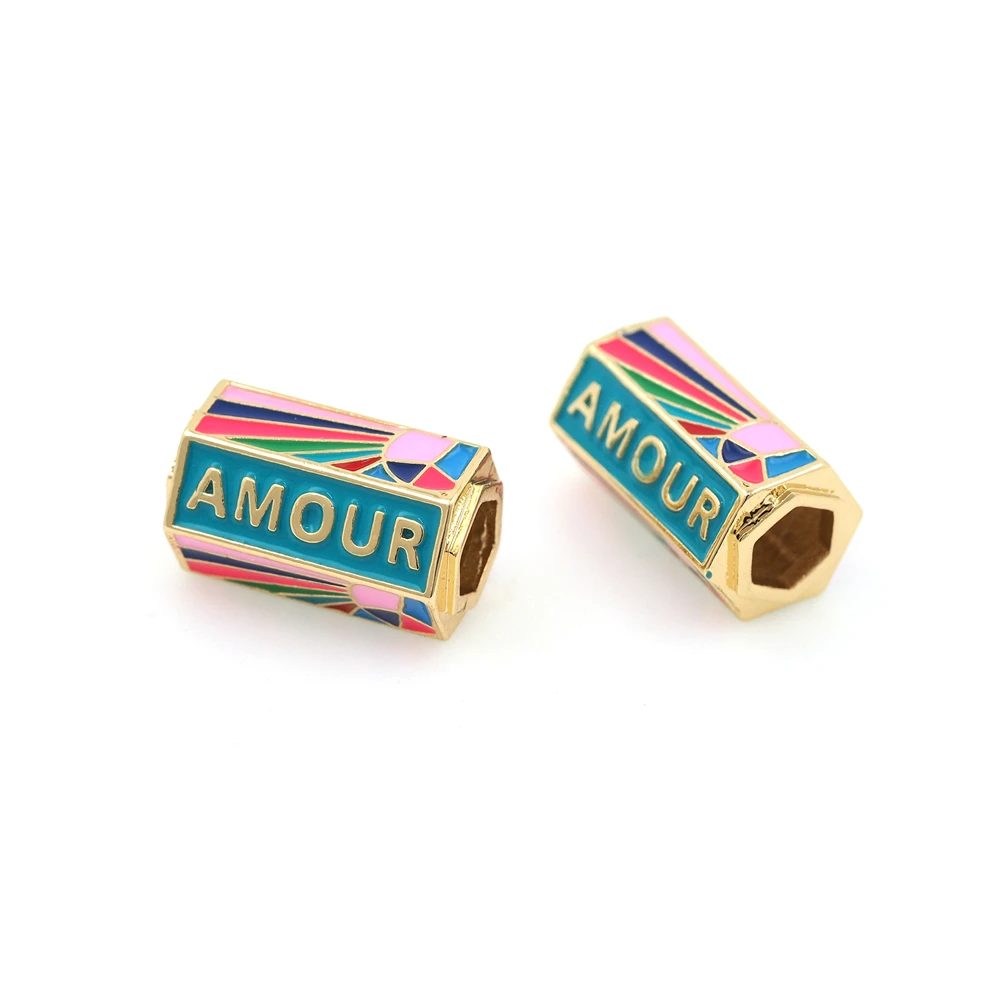 Suitable For Bracelets, Necklaces, Jewelry Making Supplies, Enamel Carving Letters, Perforated Beads, Hexagonal Spacer Beads
