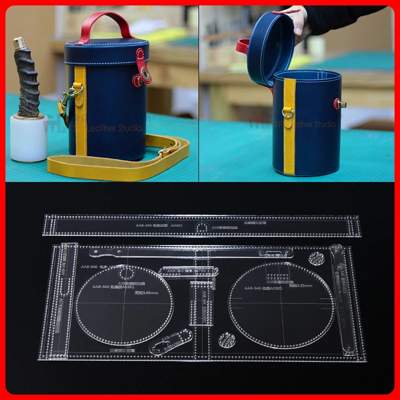 

1 set Leather design drawing DIY acrylic production template Single Shoulder Messenger Bag version drawing cylinder bucket bag p