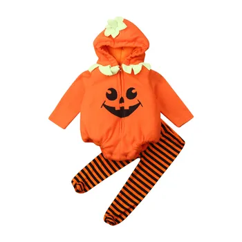 

New 2PCS Baby Girl Boy Halloween Pumpkin Hooded Costume Romper+Pants Fancy Striped Pants Outfits UK