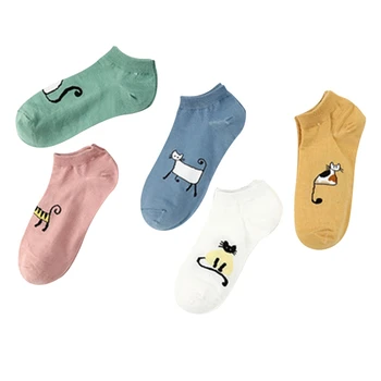 

Summer Cartoon Cotton Thin Women Boat Socks Creative Casual Cotton Funny Animals Sock For Female Cute Kawayi Girl New 5pair/pack