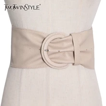 TWOTWINSTYLE Beige Temperament PU Leather Wide Belt For Women Casual Minimalist Belts Female New Accessories Fashion 2021 Spring